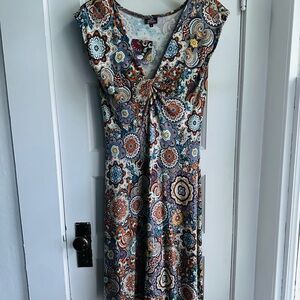 Blue and Orange Sleeveless V-Neck Sundress